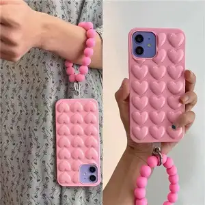 Pink Fashion Classic Niedliches drei dimensionales Liebes herz muster mit rundem Handring Weiche Tpu-Rückseite Telefon hülle für Iphone 14