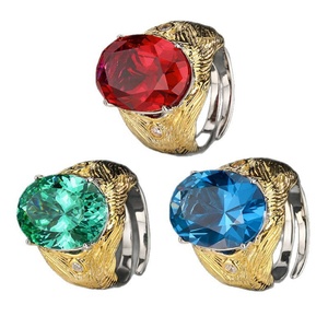 <b>Dainty</b> Jewelry Eco-friendly Copper Gold Plated Brushed 13*18mm Multicolor Zircon Artisan Two Tone Designer <b>Rings</b> for Statement - Product Image 2
