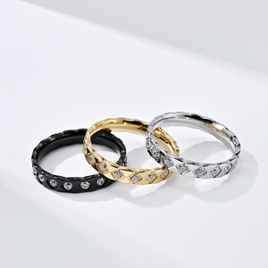 yunnique minimalist style stainless steel engraved diamond-encrusted women's <b>ring</b>, <b>titanium</b> steel light luxury jewe - Product Image 4