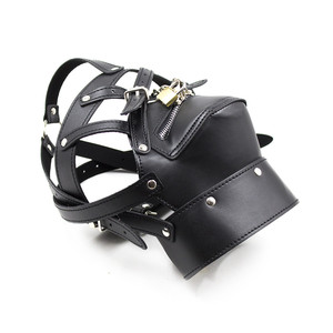 HM Sexy Sm cuir Bondage couvre-chef avec serrure PU Bondage tête couvrant cuir dur esclave retenue - Product Image 4
