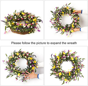 Nuevas llegadas Corona de decoración de margaritas y lavanda de 24 \ "para puerta delantera o decoración del hogar Planta <span class=keywords><strong>artificial</strong></span> - Product Image 3