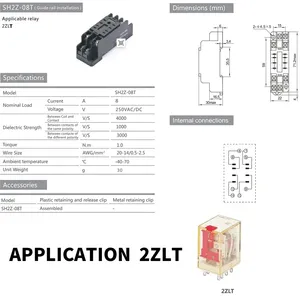 Relais 2ZLT Series Electronic Electromagnetic 12v Relay LED Lamp 5A/8A 8/14Pins Coil DPDT/4PDT DC24V AC220V Relay Socket 8pin