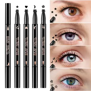 2 In 1 Eyeliner damga göz kanat damga sıvı Eyeliner kalem damga kalp üçgen mühür göz kalemi su geçirmez