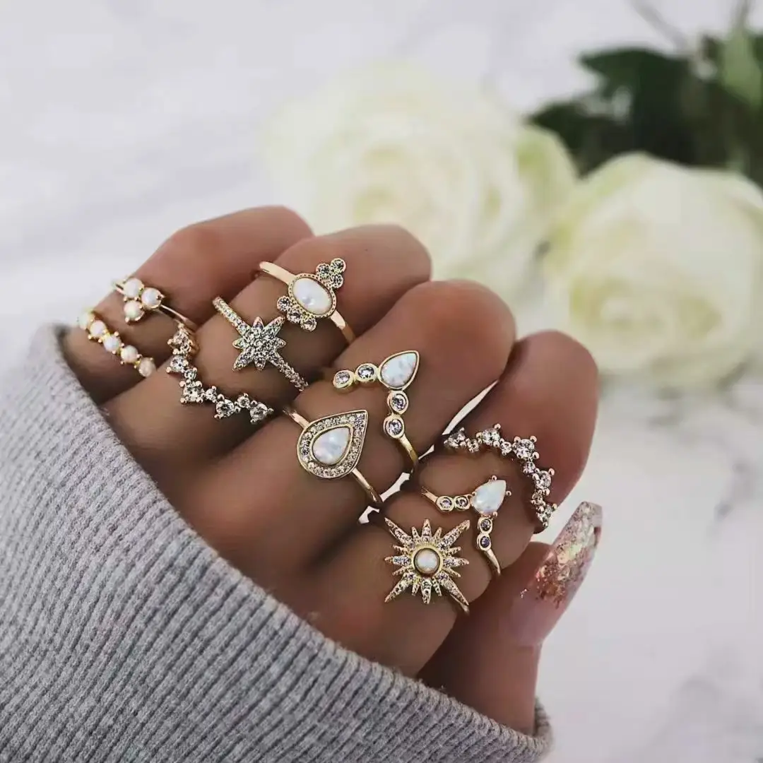 New retro jewelry set point diamond crown combination joint ring 10 piece set ring