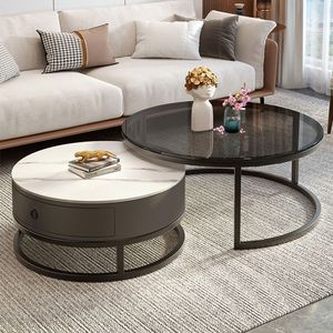 Bộ Bàn Cà Phê Tròn Khung Kim Loại Màu Đen Cho Phòng Khách - Product Image 6