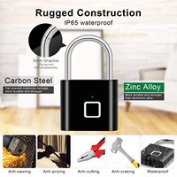 Schwarz-Silbernes USB-Aufladbares IP-Türschloss Schlüsselloses Fingerabdruck-Smart-Vorhängeschloss Schnellentriegelung ABS Selbstentwickelter Chip Manipulationsalarm