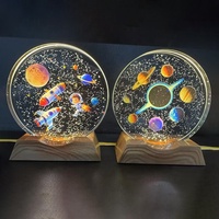 Lampe de chevet LED USB en cristal gravée au laser 3D, thème planètes colorées, pour la décoration de chambre d'enfant, cadeau en gros