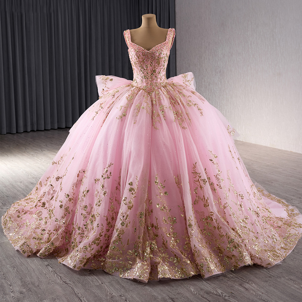 Wholesale fashion pink equins pearls bow quinceanera dresses for girls,1 Piece