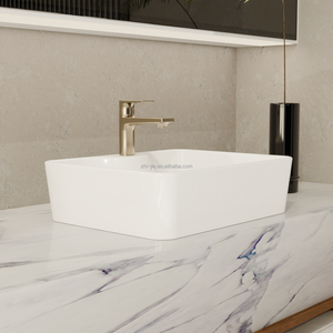 Fregadero de baño de encimera Fregadero de recipiente de cerámica rectangular con orificio de drenaje Lavabo moderno Baño de tocador Lavabo rectangular Lavabo - Product Image 3