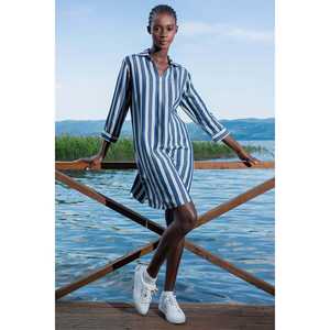 เดรสผ้าฝ้ายวิสโคสลำลองสำหรับผู้หญิง แขน 7/8 คอวี - Product Image 1