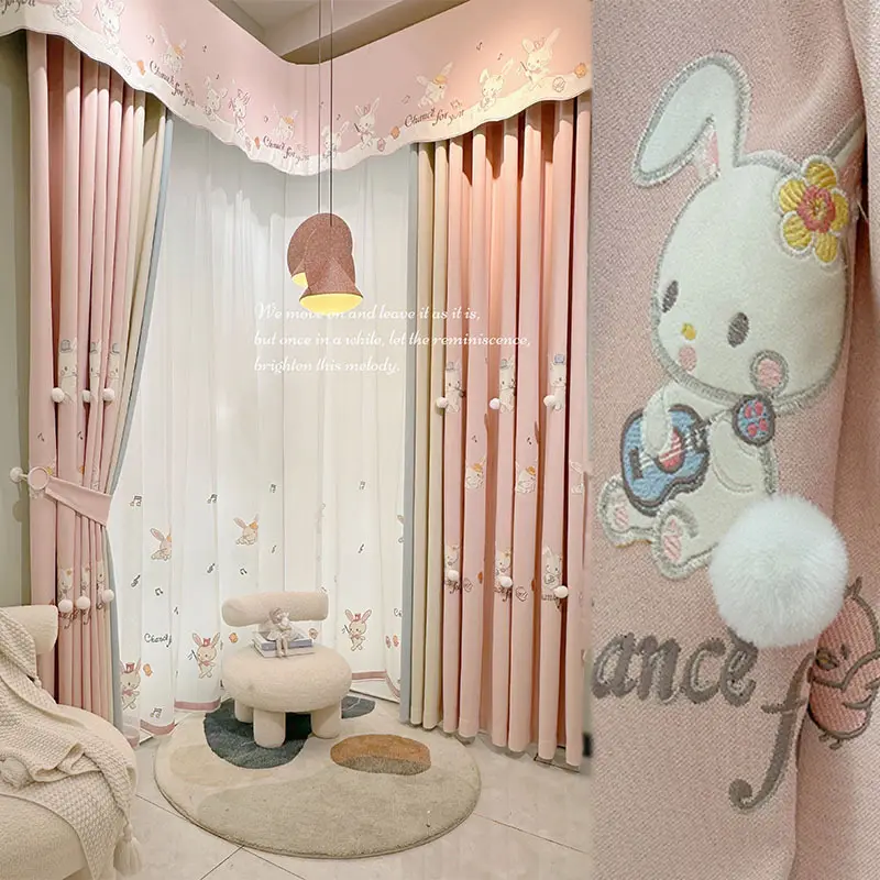 Phòng trẻ em Mới Màu Hồng phim hoạt hình thỏ Công Chúa Hàn Quốc phong cách cô gái rèm