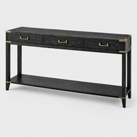 Console d'entrée moderne en bois massif noir avec vis apparentes et coins décoratifs, 3 tiroirs, pour couloir et hall d'entrée – Artisanat de luxe