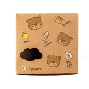 Baking packaging disposable packaging carton Bear cute Portuguese egg tart box Western pastry box