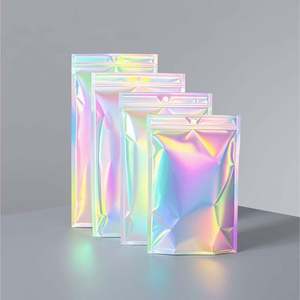 Custom Logo Holographic Ziplock Aluminized Packaging Gravure Printing Hanging Hole Laser Bag for Snacks and Gemstone Necklaces - Product Image 1