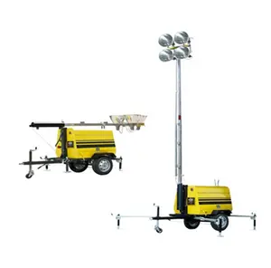 Generador diésel mástil telescópico remolque móvil portátil LED 4x400W Kubota motor torre de iluminación