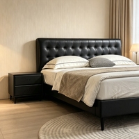 Cadre de lit plateforme moderne de luxe noir rembourré avec tête de lit pour chambre principale, chambre d'hôtel, maison