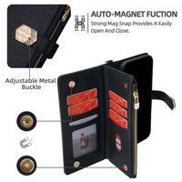 Étui portefeuille en cuir PU grande capacité avec fentes pour cartes et sangle bandoulière brevetée pour iPhone 17 Pro Max 16 15 Plus 14 13 12 Coque arrière