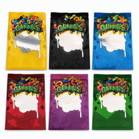Sachets d'emballage alimentaire pour bonbons gélifiés et chewing-gums, avec fenêtre transparente, refermables à fermeture éclair, à trois soudures latérales, pochettes plates, en vrac, qualité alimentaire