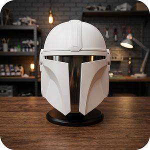 Réplica del Casco Mandaloriano, Blanco, Aleación de Zinc Fundido, Armadura Coleccionable, Personaje de TV y Cine, Diseño 3D Completo - Product Image 2