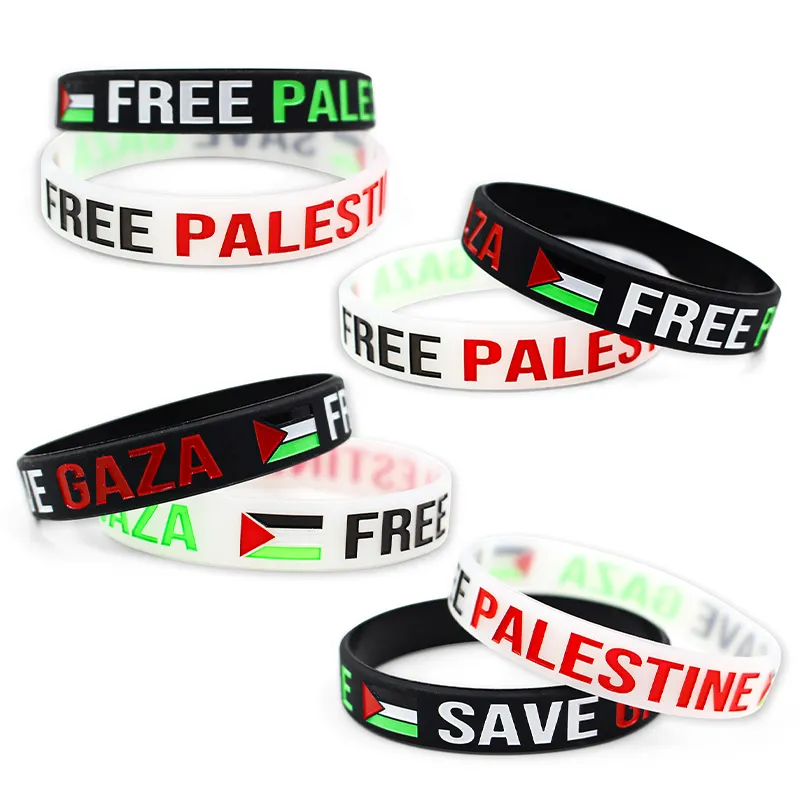 Usine En Gros Bracelet En Caoutchouc Lettre Bracelet Conception Personnalisée Promotionnel Silicone Palestine Carte Drapeau Bracelet Bracelet