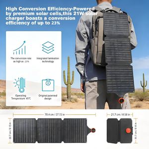 Panneau solaire compact Alecter 21W, efficacité 22%, rechargeable partout, étanche IP67, pliable, pour téléphones, tous les environnements extérieurs - Product Image 2