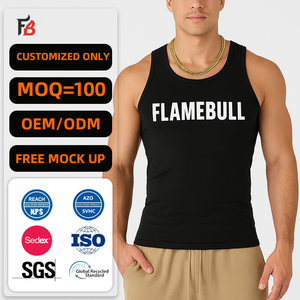 Canotta Estiva da <span class=keywords><strong>Uomo</strong></span> in Cotone Aderente a Costine, Maglietta Senza Maniche da Palestra con Logo Personalizzabile - Product Image 1