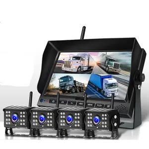 Kit de surveillance de caméra sans fil Système de sécurité pour voiture Caméra de recul 4CH Écran 7 pouces MDVR BUS Truck RV Trailer Caméra de recul sans fil