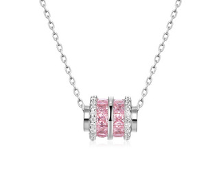 Collana con Ciondolo Sottile Placcato Argento all'Ingrosso, con Zircone Rosa Incastonato, per Donne e Ragazze - Product Image 2