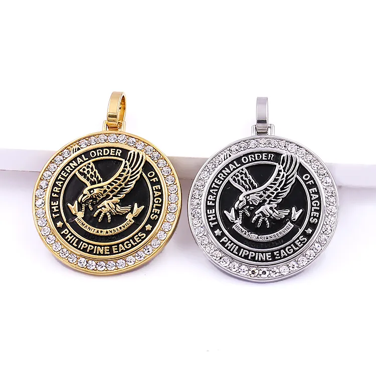 Wholesale Fashion Stainless Steel Pendant Eagles Jewelry Pendant Crystal Rhinestone Eagles Necklace Pendant Hiphop For Men