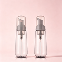 Bouteille en PET PCR RPET ovale transparente de 100 ml avec logo personnalisé, pompe à mousse grise, emballage cosmétique vide pour mousse