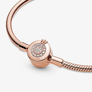 Bracciale Charm in Argento Sterling 925 con Corona e Zirconi Pavé, Catena a Serpente, Compatibile con Stile Pandora, Perline Fai-da-Te, Regalo per Donne, Vendita all'Ingrosso - Product Image 3