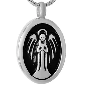 Good Wishes Angel in Oval Stainless Steel Pendant Necklace For Human Gifts Ashes Cremation Urn Jewelry Keepsake Wholesale
