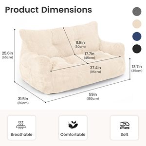 Sillón Puff Cómodo y Esponjoso de 2 Plazas, Sofá Holandés Ultra Suave de Pana, Sofá Cama para Adultos, Ideal para Sala de Estar o Dormitorio - Product Image 2