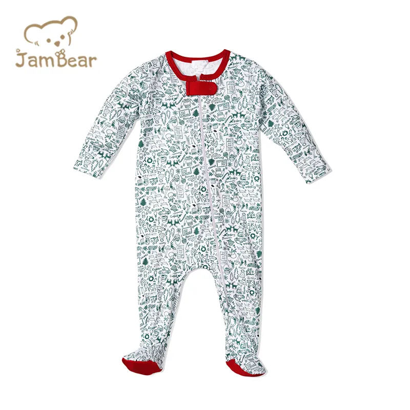 100% Pima Cotton Christmas baby romper sustainable footie rompers eco friendly wholesale baby romper footie baby