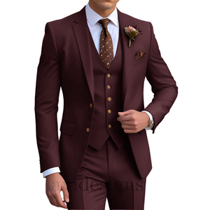 <span class=keywords><strong>Costume</strong></span> de luxe bordeaux respirant pour <span class=keywords><strong>homme</strong></span>, style italien, coupe ajustée, ensemble <span class=keywords><strong>3</strong></span> <span class=keywords><strong>pièces</strong></span>, col en V, smoking de mariage, blazer et <span class=keywords><strong>gilet</strong></span> pour cérémonie formelle - Product Image 1