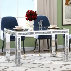 Hoge Kwaliteit Moderne Luxe Stijl Spiegelglas Eettafel Met 4 Poten En Gebroken Diamant