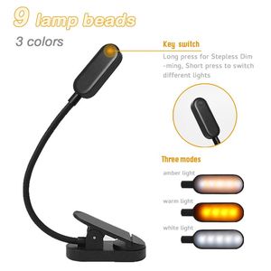 Lampe de bureau à clipser, lampe de lecture, ABS, 9 LED, rechargeable par USB, 3 couleurs, sans scintillement, col de cygne, avec coussinet antidérapant <span class=keywords><strong>pour</strong></span> l'étude et le bureau - Product Image 3