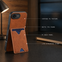 Étui de téléphone rétro en cuir antichoc avec coque arrière en TPU et PC givré, double porte-cartes, support et béquille pour smartphones