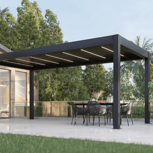Pérgola Motorizada Moderna con Persianas Ajustables Impermeables <span class=keywords><strong>para</strong></span> Patio Exterior, Pérgola de Aluminio con Persianas <span class=keywords><strong>Enrollables</strong></span> Opcionales - Product Image 4