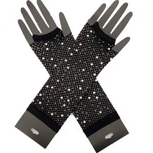 Go Party – mitaine de conducteur d'été blanche, diamant noir, filet de pêche mi-long avec perceuse, extensible, Sexy, mitaine de fête en maille - Product Image 6