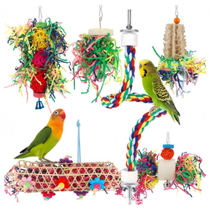 Juguetes Naturales para Aves, Juego de Juguetes de Madera Coloridos para Masticar y Buscar Alimentos para Loros, Venta al Por Mayor - Product Image 1