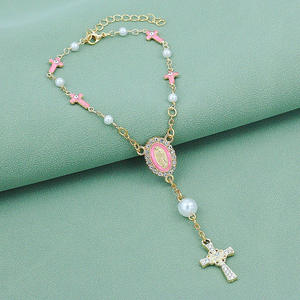 Braccialetti con perline a forma di occhio fortunato con maglie di perle KOMI per donne strass vergine maria braccialetti con ciondoli con ciondoli da battesimo - Product Image 6