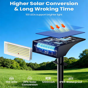 Focos Solares para Exteriores, 100 LED, IP65 Impermeables, 4 Modos de Luz, Encendido/Apagado Automático, para Jardín, Patio, Camino, Iluminación de Paisajes - Product Image 2