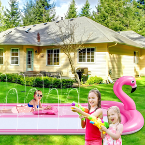 Pink Flamingo Themed Water Slide with Sprinkler and 2 <b>Surf</b> Riders for Kids Backyard Racing - Product Image 6