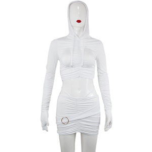 Conjunto de ropa de <span class=keywords><strong>mujer</strong></span> de último diseñador, Sudadera con capucha y falda, diseño fruncido, primavera <span class=keywords><strong>2022</strong></span>, ropa de <span class=keywords><strong>mujer</strong></span>, nuevo traje de 2 piezas para <span class=keywords><strong>mujer</strong></span> - Product Image 6