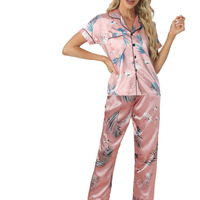 Ensembles de pyjamas en satin de luxe à impression personnalisée pyjamas pour femmes pyjamas en soie à impression confortable pour la maison vêtements de nuit pour femmes 2 pièces pyjamas pour femmes