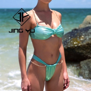 Maillots de bain personnalisés avec logo Bikini Maillots de bain de luxe sur mesure pour femmes avec nœud sur la poitrine Bikini scintillant de haute qualité - Product Image 1
