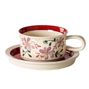 Ensemble de tasses à café vintage avec soucoupes, coffret cadeau, tasse en céramique haut de gamme, design floral peint à la main, rétro, résistant à la chaleur, écologique, pour la maison - Product Image 6
