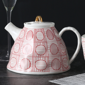 Set da Tè e Caffè in Stile Giapponese in Porcellana Ecologica, <span class=keywords><strong>Teiera</strong></span> <span class=keywords><strong>Rossa</strong></span> con Logo Personalizzato, 6 Tazze e Piattini, Tazze da Tè Dorate per Cerimonia del Tè - Product Image 2