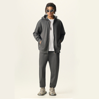 Ensemble de survêtement personnalisé avec logo, sweat à capuche zippé et pantalon en molleton épais, style streetwear, coupe oversize, deux pièces pour homme